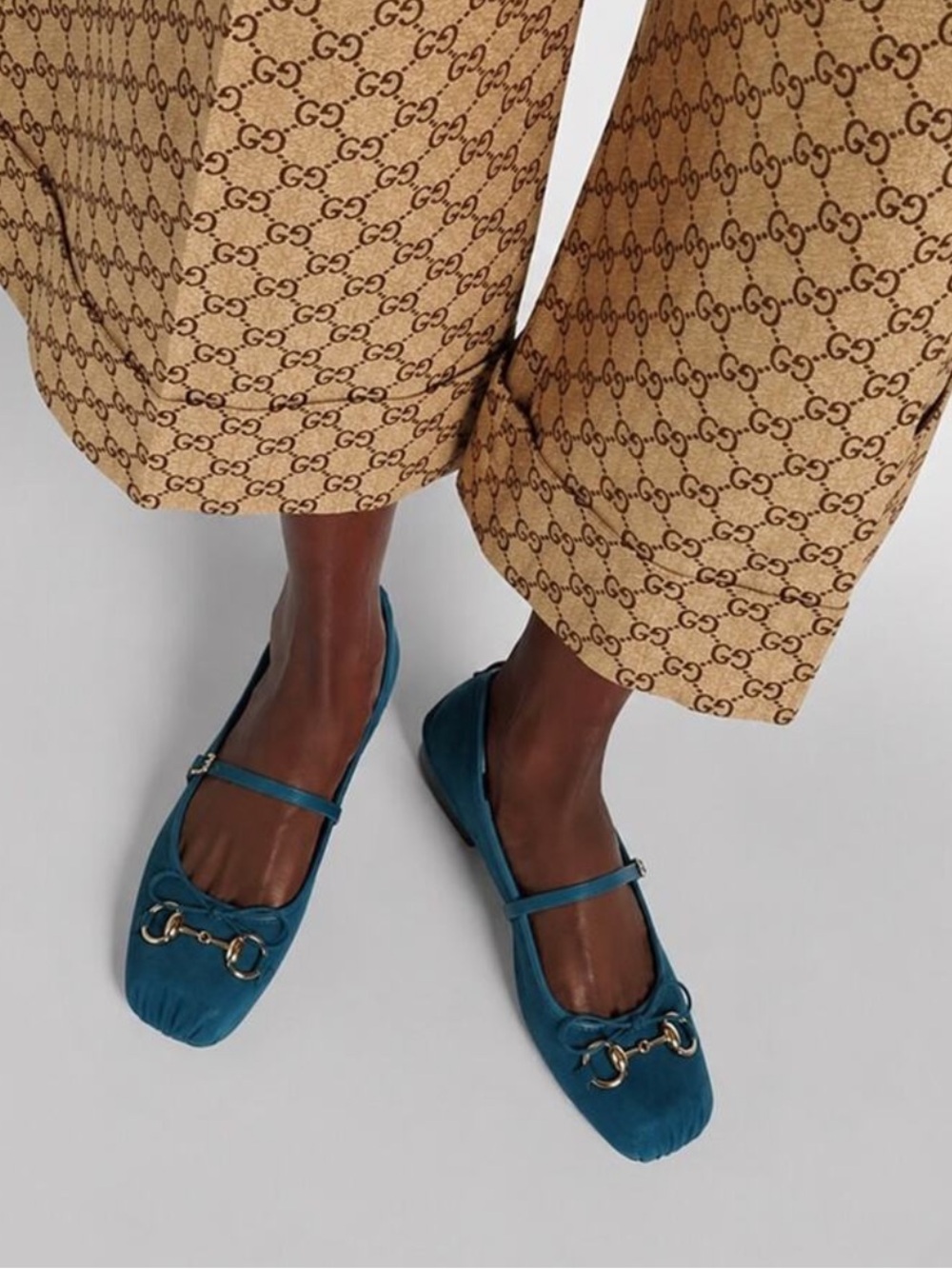 Gucci Teal Horsebit Ballet Flats